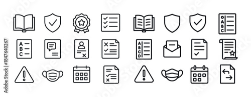 Minimal line icons set: education, security, checklist, communic