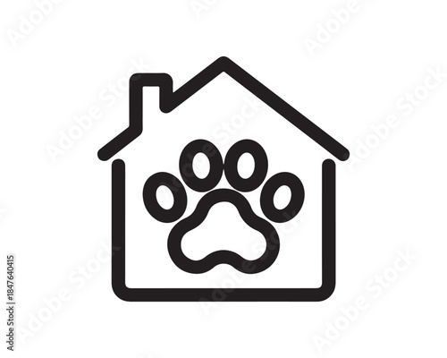 Outline Icon of House with Paw Print Inside for Pet Care and Shelter