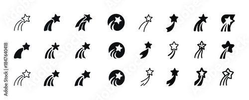 Collection of black shooting star icons in various designs on wh