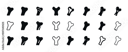 Minimalist black and white tooth icons set on white background