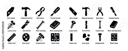 Variety of common tool problems and wear issues illustrated icon