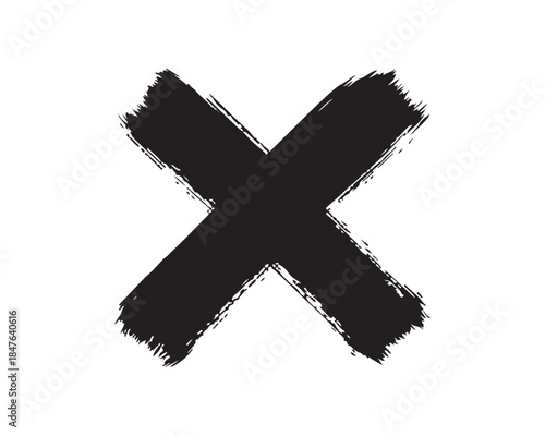 Black Grunge Brush Stroke X Mark: Hand Drawn Cross Sign or Multiplication Symbol