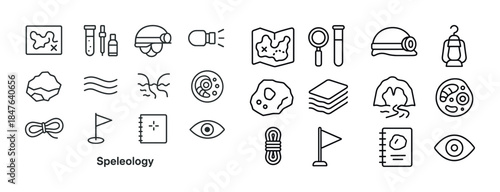 Speleology icons: essential cave exploration symbols and tools
