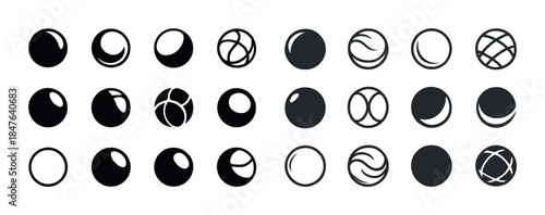 Variety of black and white circle icons with different patterns
