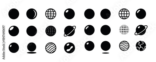 Set of vector planet icons in various styles and patterns