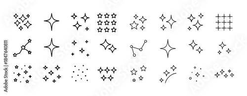 Diverse star and constellation line art collection for design in
