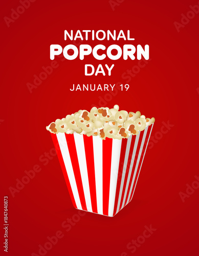 National Popcorn Day illustration featuring striped bucket celebrating snack culture