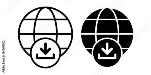 Globe Download Black Icon Bundle for Worldwide File Access and Global Data Retrieval