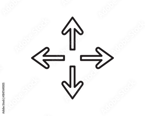 Four Way Arrow Icon. Outline Vector Symbol for Direction and Navigation.