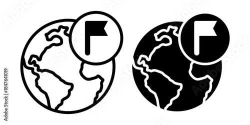 Globe Flag Black Icon Bundle for Worldwide Marking and Global Location Highlight Tools