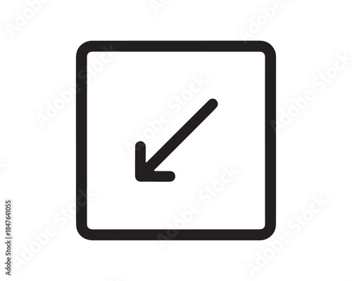 Minimize Icon. Down-Left Diagonal Arrow in Rounded Square Frame.