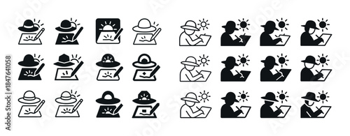 Different hat icons set with various sun and weather conditions