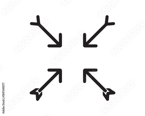 Minimize Arrows Icon: Collapse, Exit Fullscreen, Shrink Symbol Vector