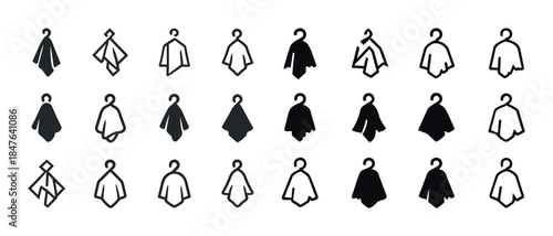Set of 24 minimalist towel and cloth hanger icons in black and w
