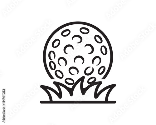 Simple Golf Ball on Grass Icon - Black Line Art Illustration