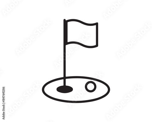Minimalist Golf Flag, Hole, and Ball Line Icon Vector Illustration