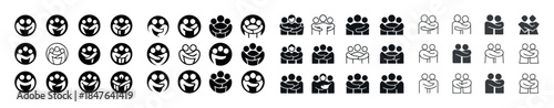 Diverse people icons: hugging, connecting, and embracing in vari