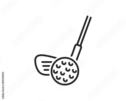 Golf Club and Ball Minimalist Line Icon, Sport Equipment Vector Outline