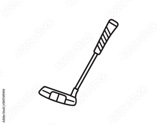Hand Drawn Golf Putter Line Art Icon Isolated on White Background