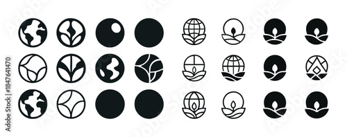Collection of nature inspired earth and leaf icons featuring can