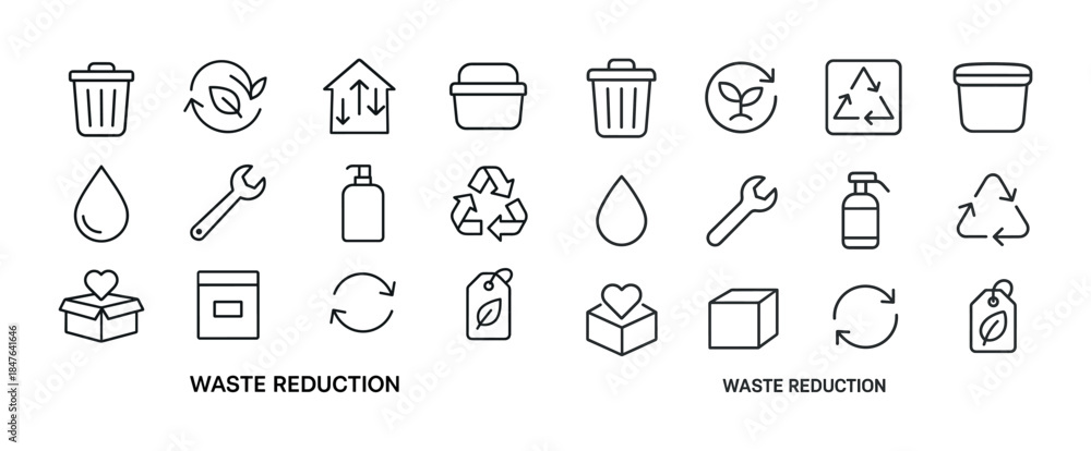Fototapeta premium Simple recycling and waste reduction icons collection