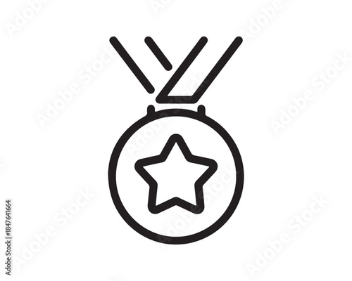 Outline Icon of Award Medal with Star and Ribbon