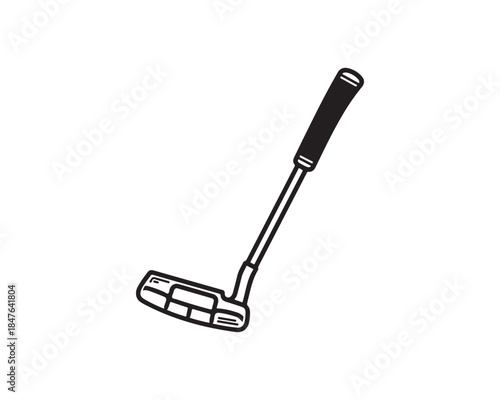 Outline drawing of a golf club putter vector illustration isolated on white.