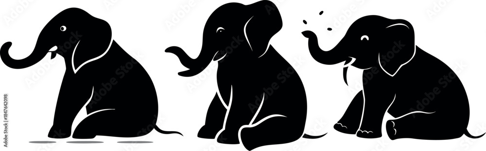 Fototapeta premium Set Elephant sitting on the ground with folded legs 