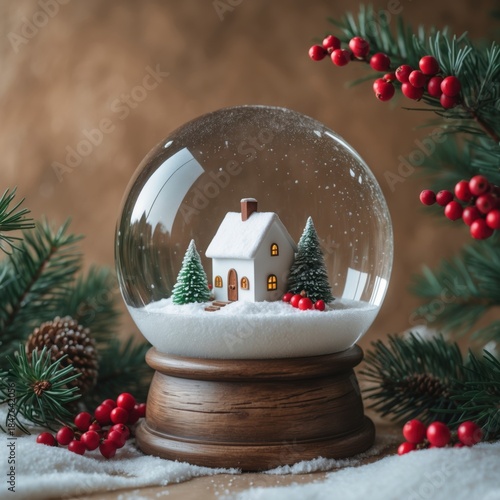 Christmas snow globe with house