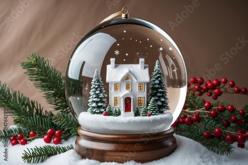 Christmas snow globe with house