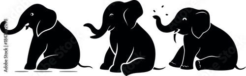 Set Elephant sitting on the ground with folded legs 