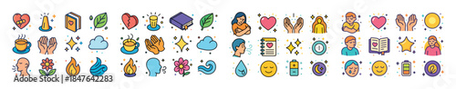 Colorful icon set with diverse emotions and elements