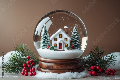 Christmas snow globe with house