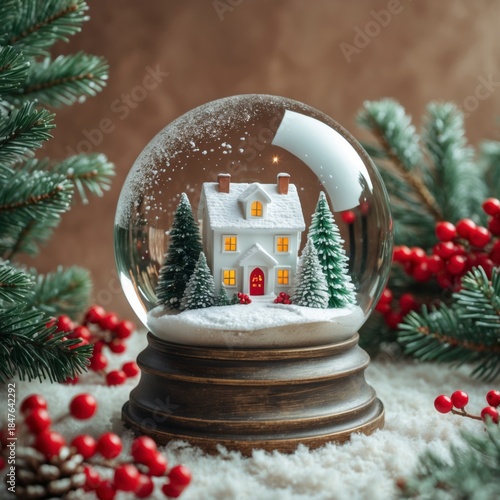 Christmas snow globe with house