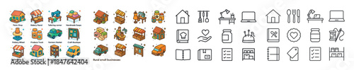 Icon set of small business concepts with outlines and colors