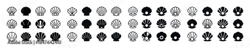 Seashell icon collection: diverse black and white shell designs