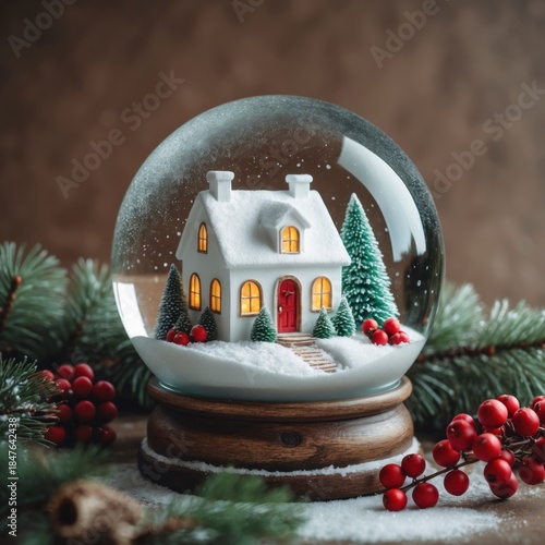 Christmas snow globe with house