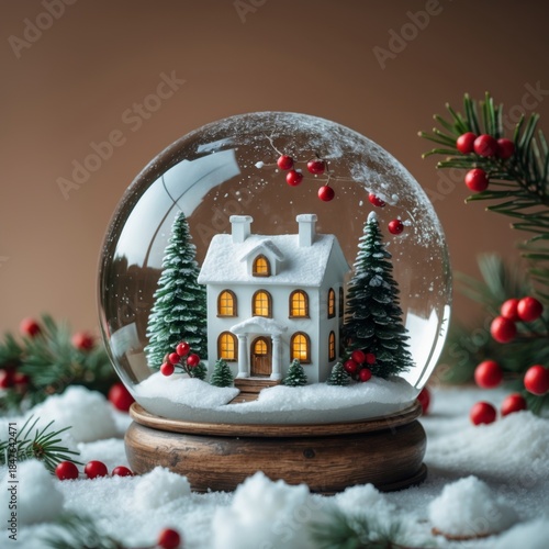 Christmas snow globe with house
