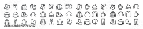 Winter clothing icons: sweaters, scarves, hats, gloves, and boot
