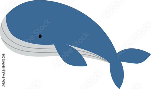 Friendly blue whale cartoon character.  Cute blue whale swimming in sea or ocean. Giant underwater animal.