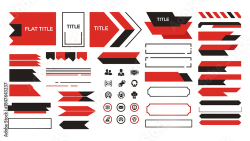Collection of Red and Black Graphic Elements for Titles and Information Overlays.