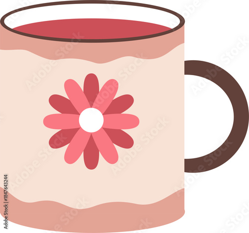 A charming vintage teacup with pattern. Tea coffee vintage cup set vector illustration. 