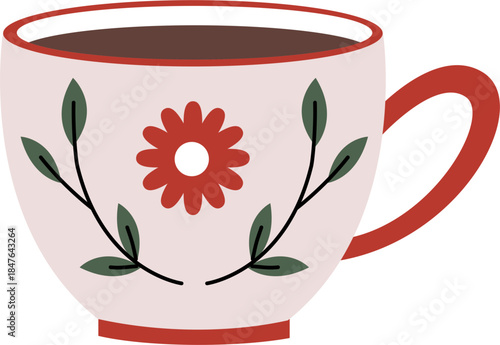 A charming vintage teacup with pattern. Tea coffee vintage cup set vector illustration. 