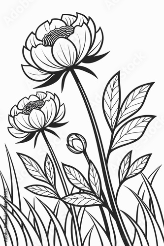 A magical peony flower garden with bold petal mandalas and mist frames