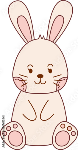 Cute Bunny doll. Soft doll in a dress. Soft plush toy, child sitting fluffy animal doll. Fluffy soft stuffed toys.