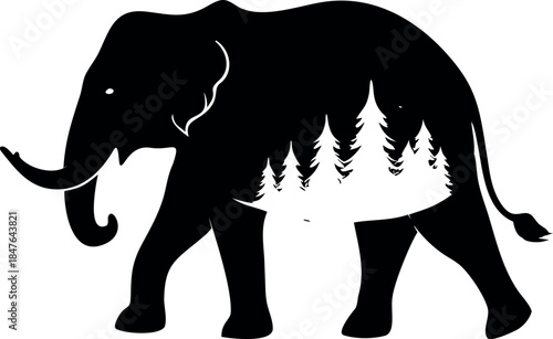  elephant walking through misty forest fantasy.