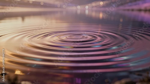 Close up of Ripples on Water Surface with City Lights Reflection