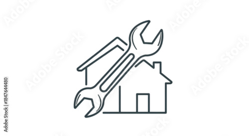 Wrench and house outline symbolizing home repair and maintenance services