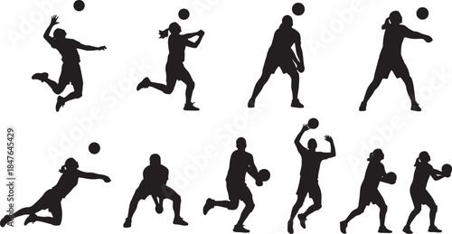 Volleyball Players Silhouettes in Action Poses sport
