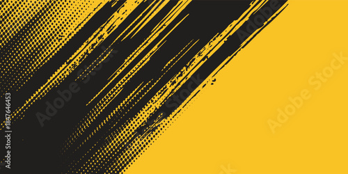 gradient grunge design with yellow and black backdrop with dot halftone pattern element. Abstract brush grunge background. vector eps10